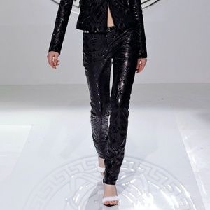 NEW Versace Black Patchwork Leather Pant with Pockets- Size US 8- RUNWAY!!